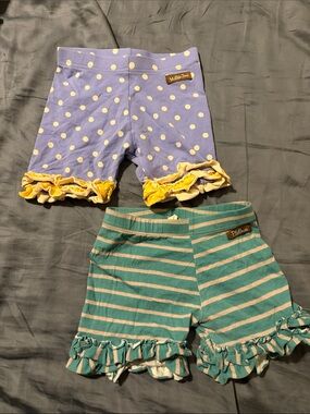 Matilda Jane Purple Polka Dot & Teal Striped Ruffle Shorts Set